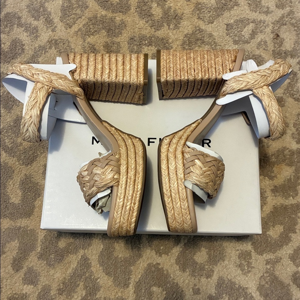 Marc Fisher Womens Seclude Tan Woven Block Heel Platform Sandals Shoes New - Picture 3 of 5